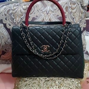 COCO Quilted Caviar and Burgundy Lizard Handle